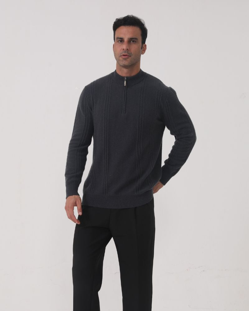 100% Cashmere Ribbed Half Zip Bernard Grimberg