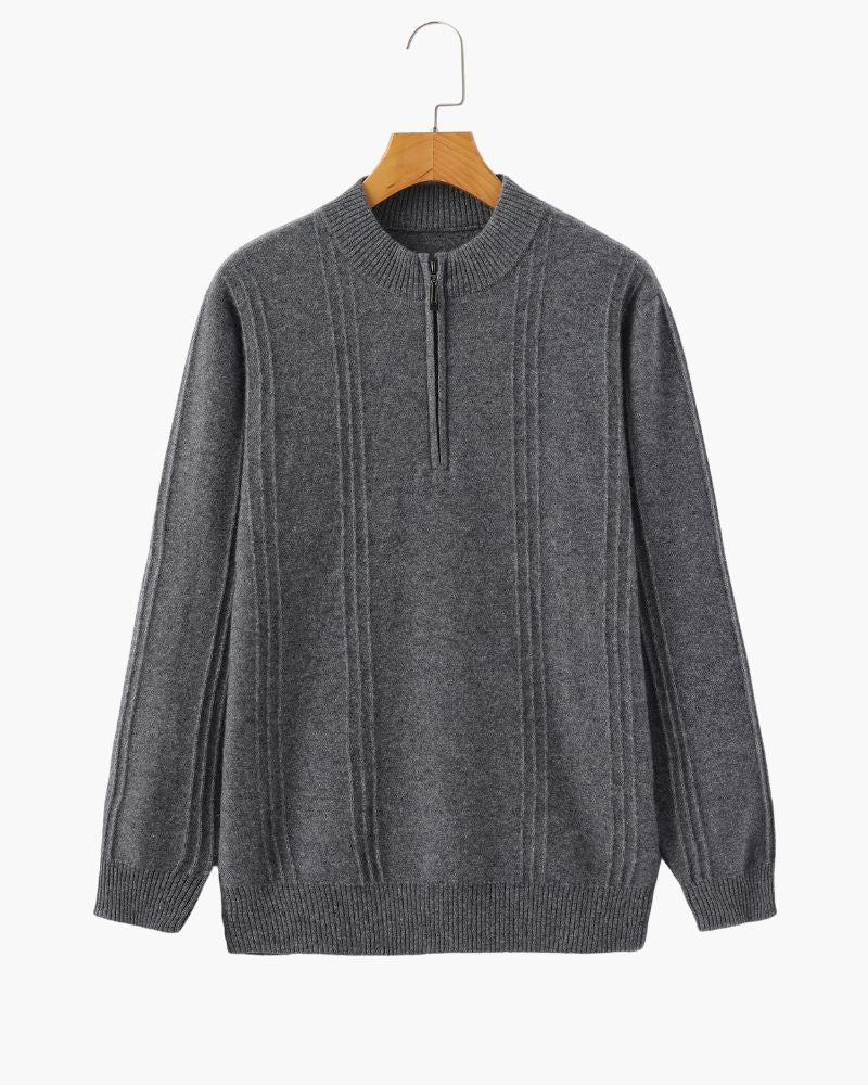 100% Cashmere Ribbed Half Zip Bernard Grimberg Gray S
