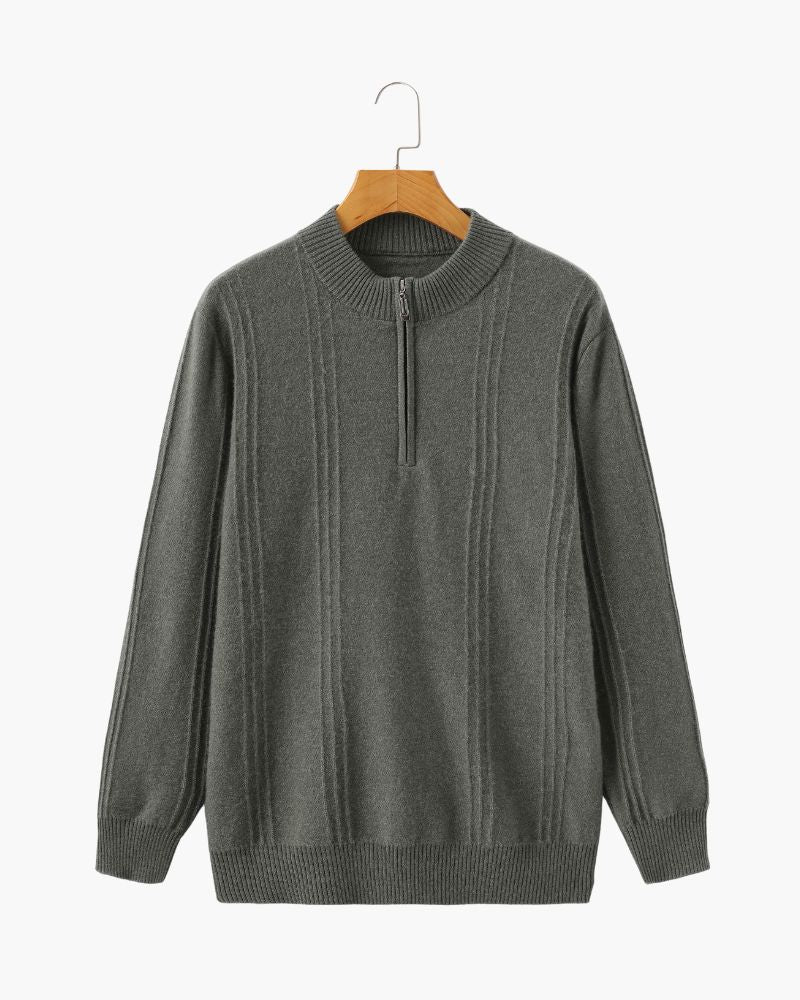 100% Cashmere Ribbed Half Zip Bernard Grimberg Olive Green S