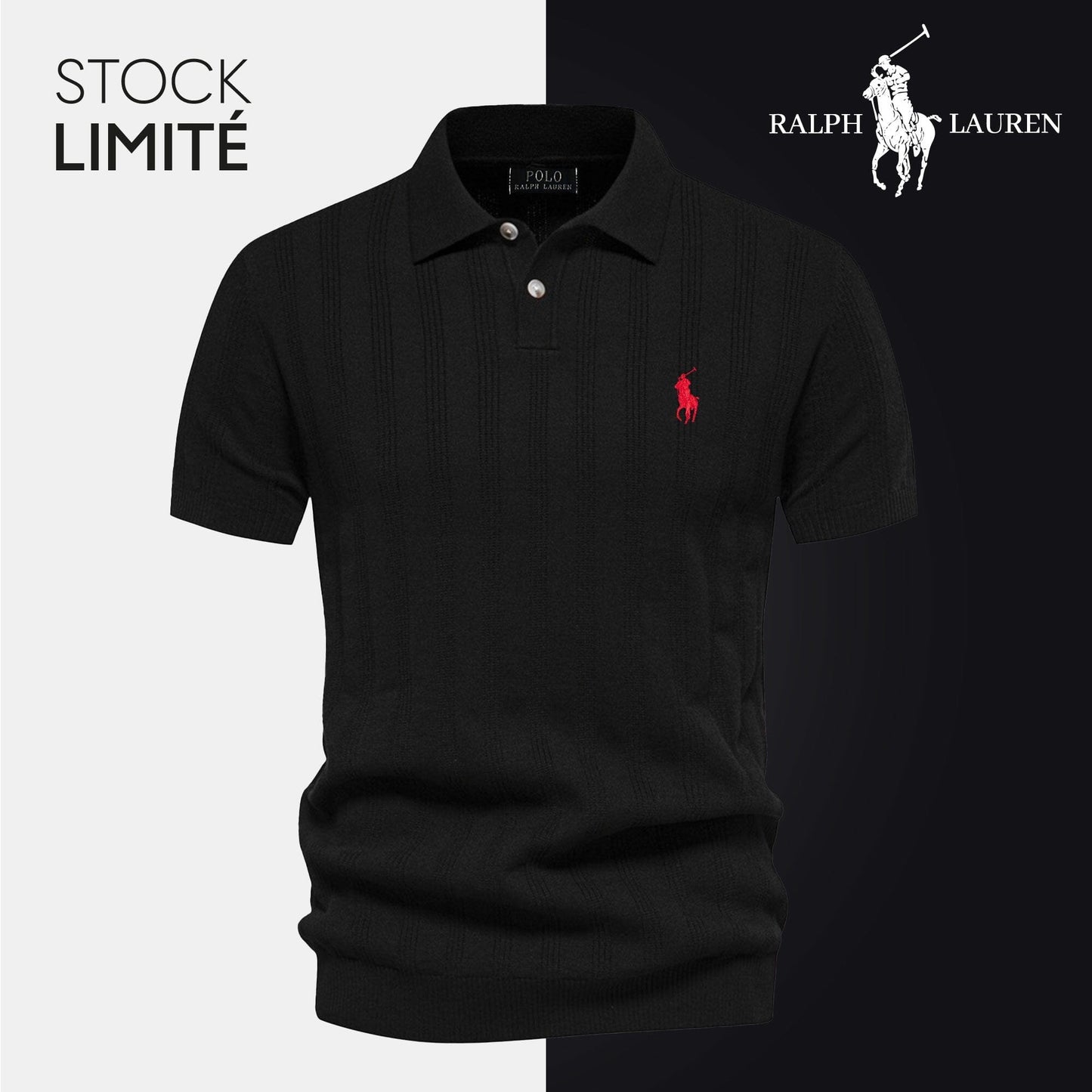 Men's Textured Knit Polo Shirt RL Bernard Grimberg Black S