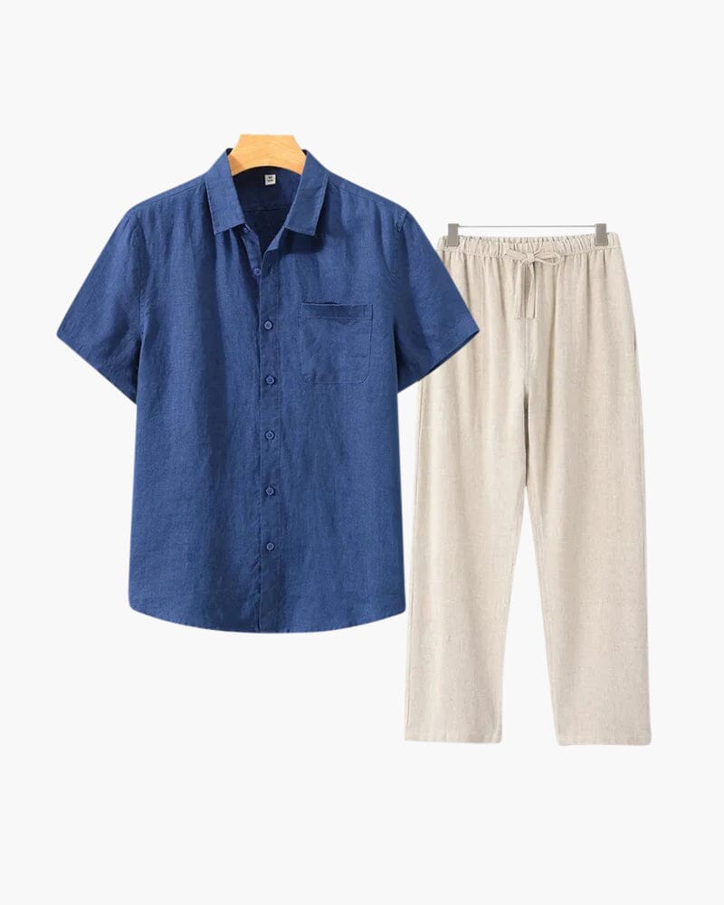 Old Money Linen Combo (Shortsleeve) Bernard Grimberg WorldWide Blue Beige XS