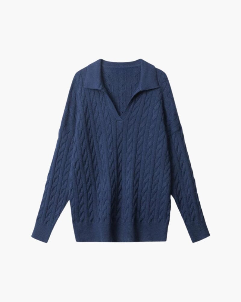 Premium Wool V-neck Knitted Sweater Bernard Grimberg Women Blue S