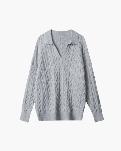 Premium Wool V-neck Knitted Sweater Bernard Grimberg Women Gray S
