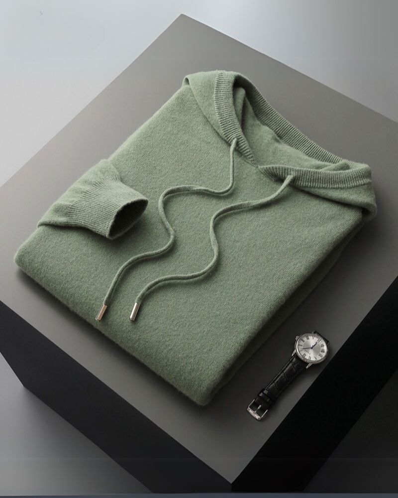100% Cashmere Hoodie Bernard Grimberg Green 2XS 