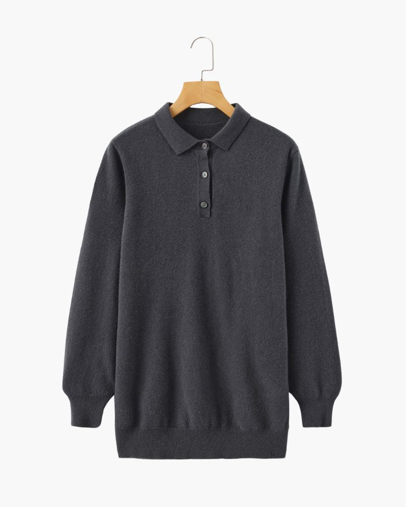 100% Cashmere Polo Bernard Grimberg Dark Gray S 