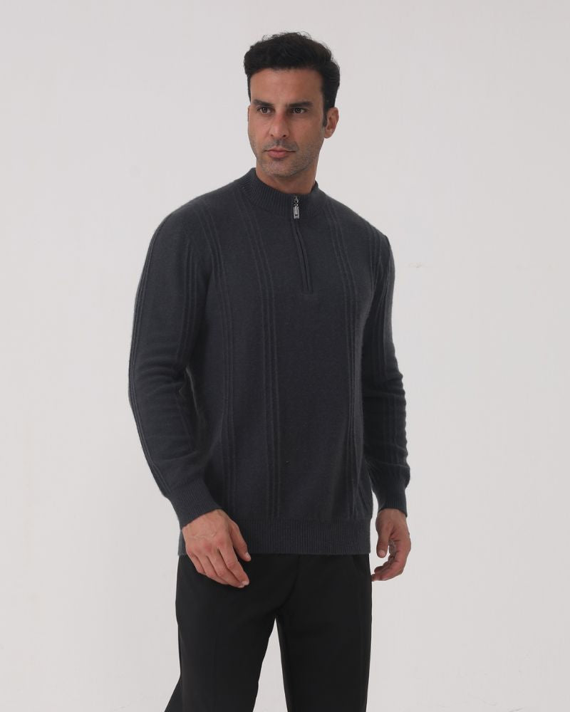 100% Cashmere Ribbed Half Zip Bernard Grimberg 
