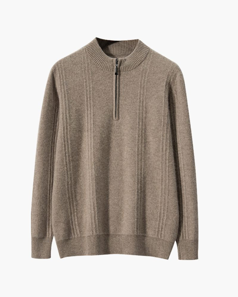100% Cashmere Ribbed Half Zip Bernard Grimberg Beige S 