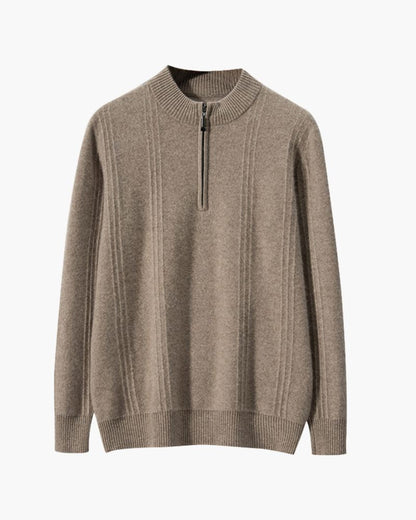 100% Cashmere Ribbed Half Zip Bernard Grimberg Beige S 