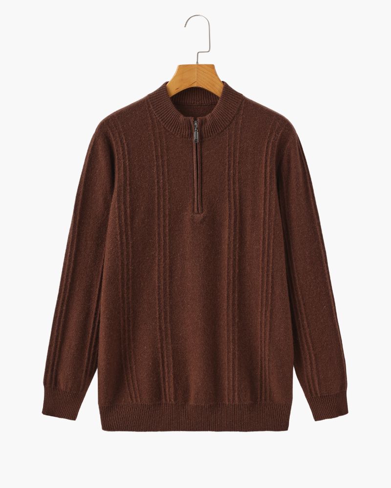 100% Cashmere Ribbed Half Zip Bernard Grimberg Brown S 