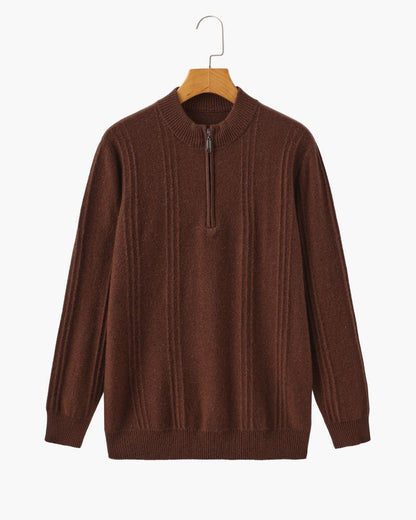 100% Cashmere Ribbed Half Zip Bernard Grimberg Brown S 
