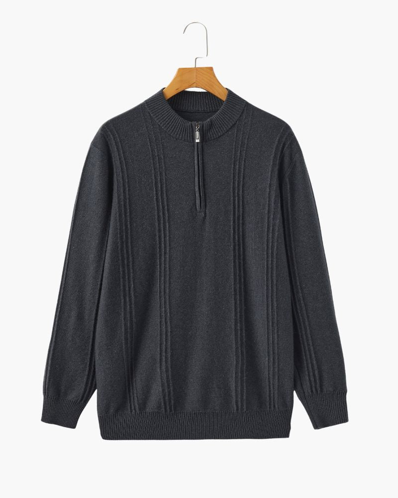 100% Cashmere Ribbed Half Zip Bernard Grimberg Dark Gray S 