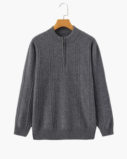 100% Cashmere Ribbed Half Zip Bernard Grimberg Gray S 