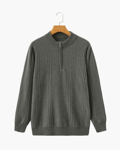 100% Cashmere Ribbed Half Zip Bernard Grimberg Olive Green S 