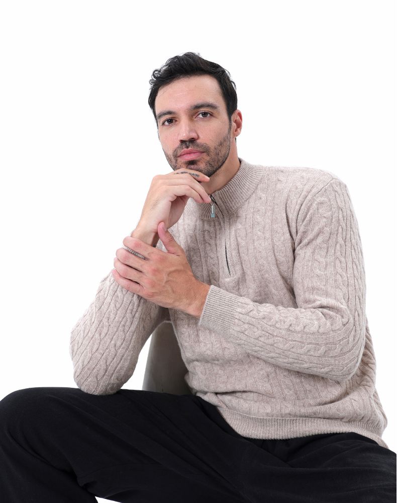 100% Cashmere Woven Half Zip Bernard Grimberg 