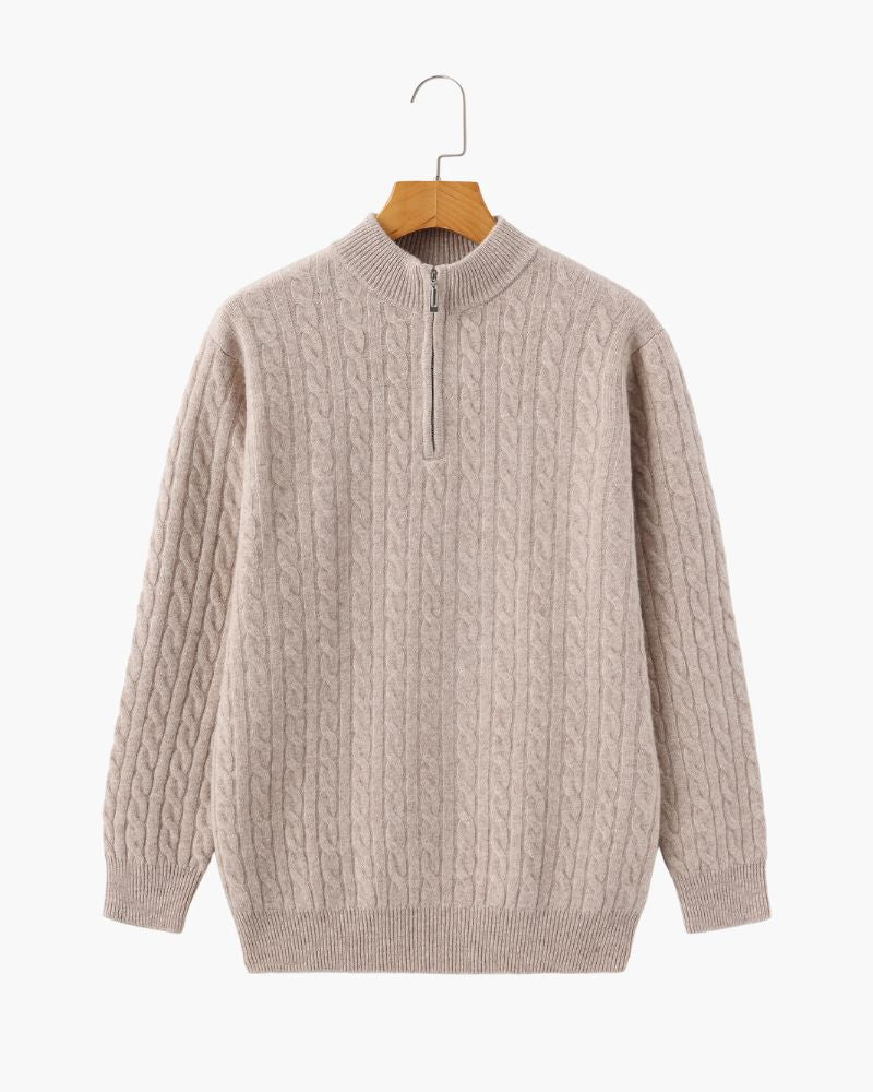 100% Cashmere Woven Half Zip Bernard Grimberg Beige S 