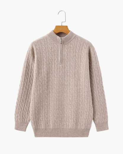 100% Cashmere Woven Half Zip Bernard Grimberg Beige S 