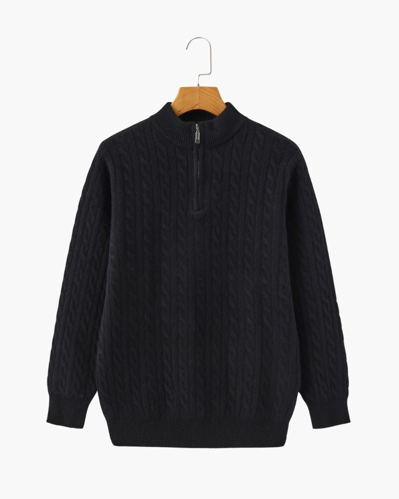 100% Cashmere Woven Half Zip Bernard Grimberg Black S 