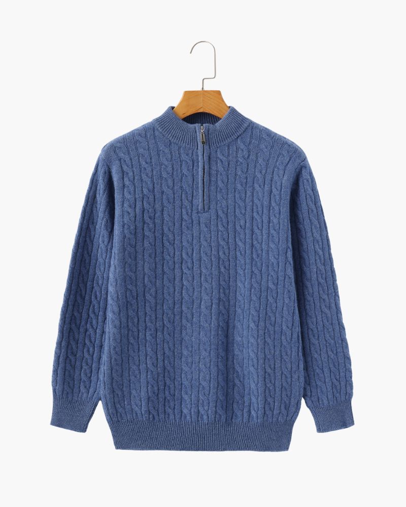 100% Cashmere Woven Half Zip Bernard Grimberg Blue S 