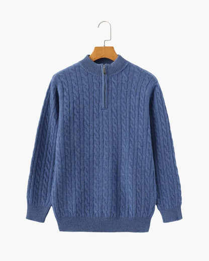 100% Cashmere Woven Half Zip Bernard Grimberg Blue S 