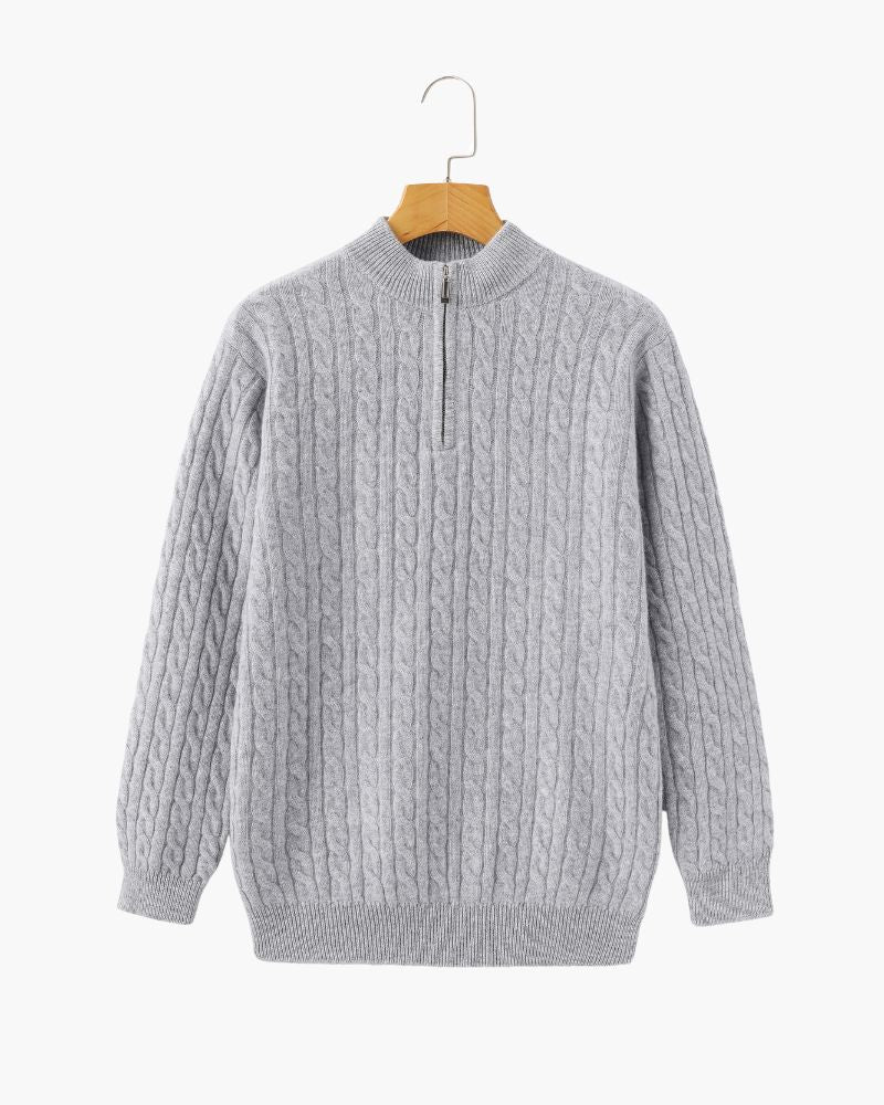 100% Cashmere Woven Half Zip Bernard Grimberg Gray S 