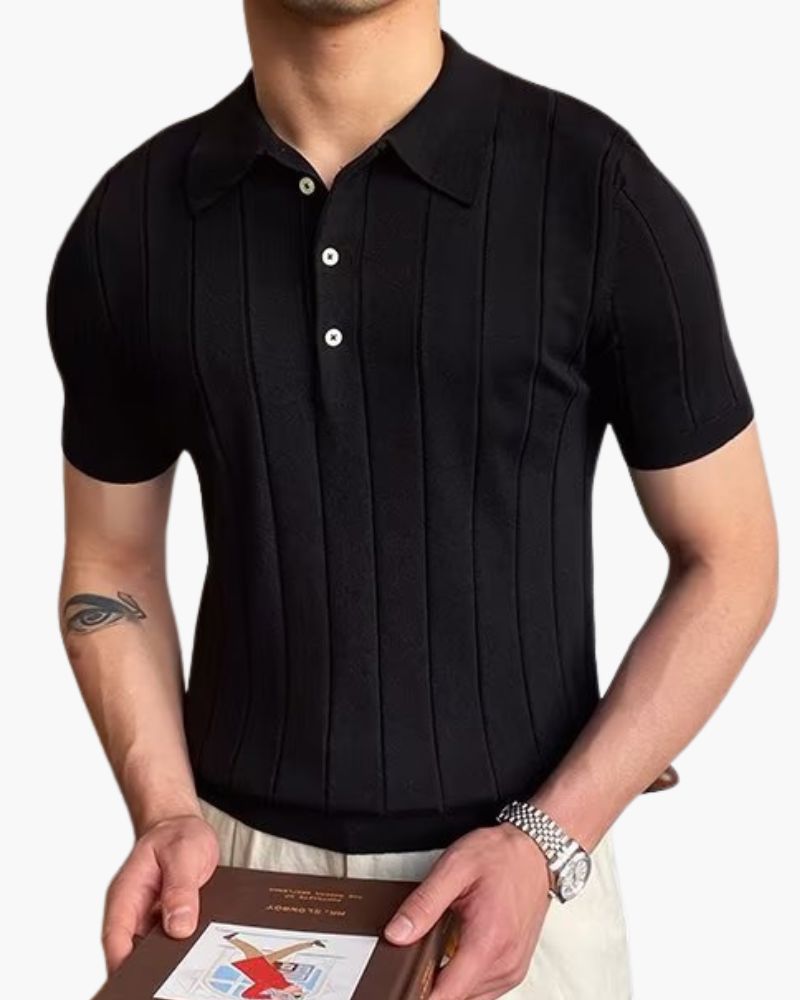 Cannes Ribbed Cotton Polo Bernard Grimberg Black S 
