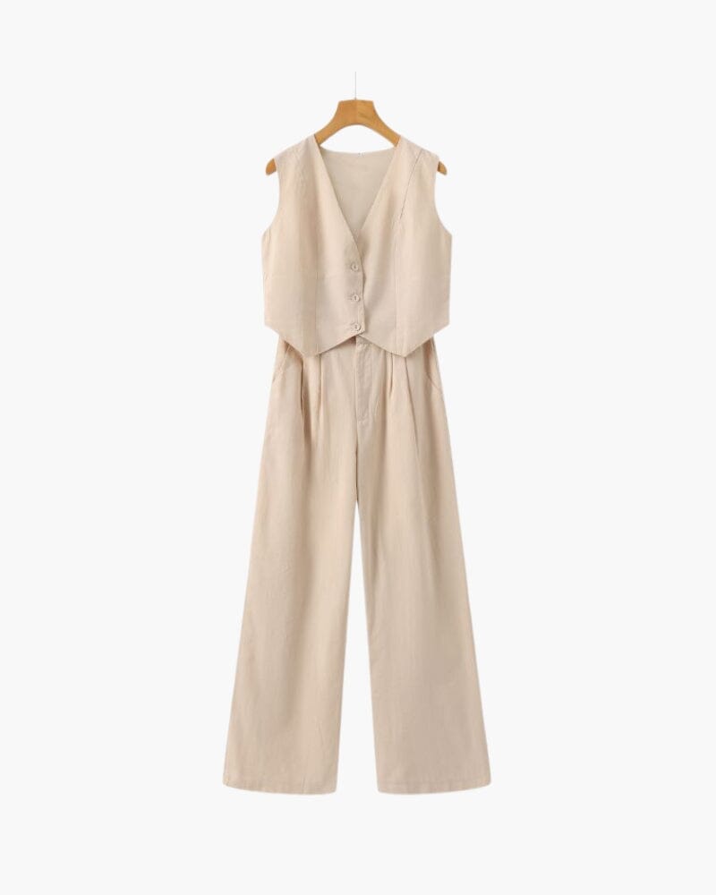 Classy Lady - Linen Two-piece Set Bernard Grimberg Women Beige S 