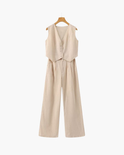 Classy Lady - Linen Two-piece Set Bernard Grimberg Women Beige S 