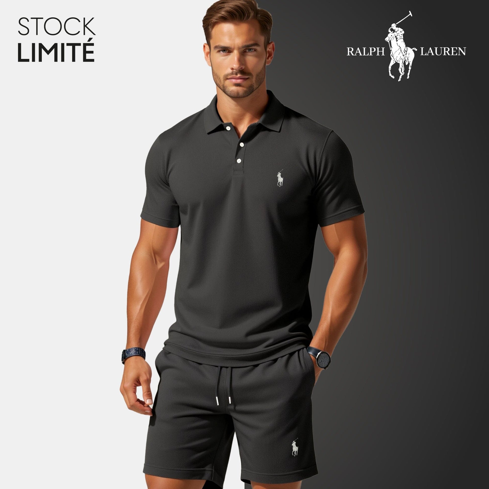 Men's Polo & Shorts Set – R&L® | Limited Edition Bernard Grimberg Dark Gray S 
