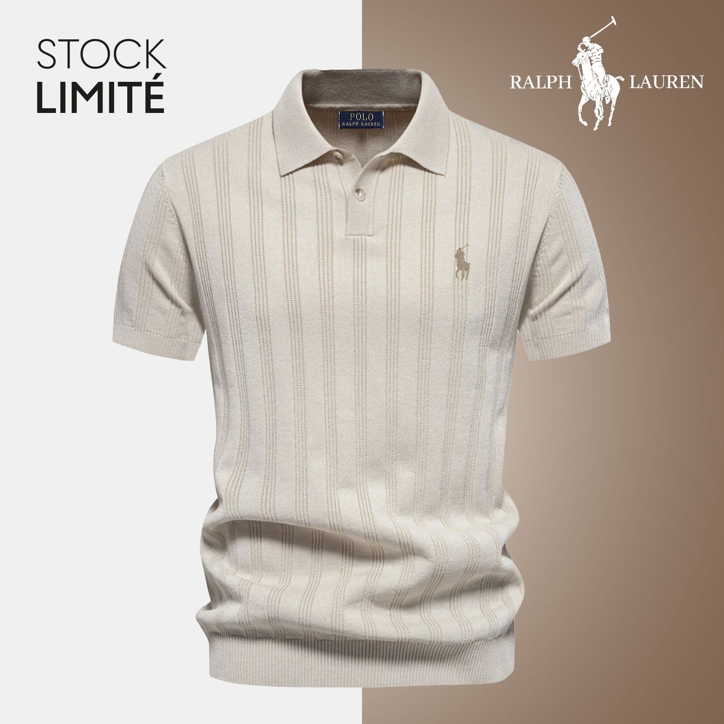 Men's Textured Knit Polo Shirt RL Bernard Grimberg Beige S 