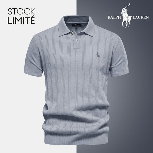 Men's Textured Knit Polo Shirt RL Bernard Grimberg Gray S 