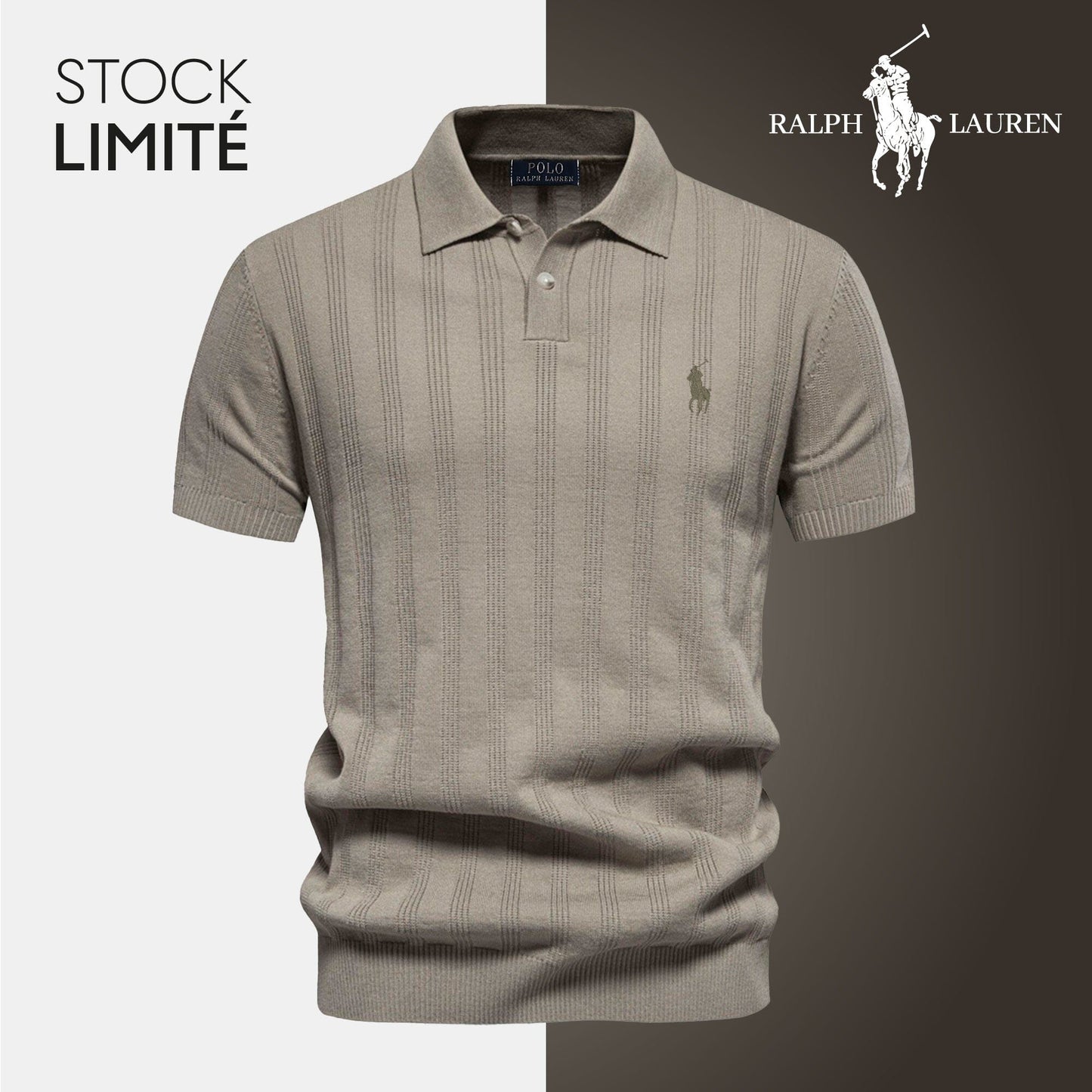 Men's Textured Knit Polo Shirt RL Bernard Grimberg Khaki S 