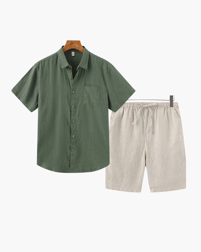 Old Money Linen Combo (Shorts) Bernard Grimberg WorldWide Green Beige S