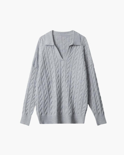 Premium Wool V-neck Knitted Sweater Bernard Grimberg Women Gray S 