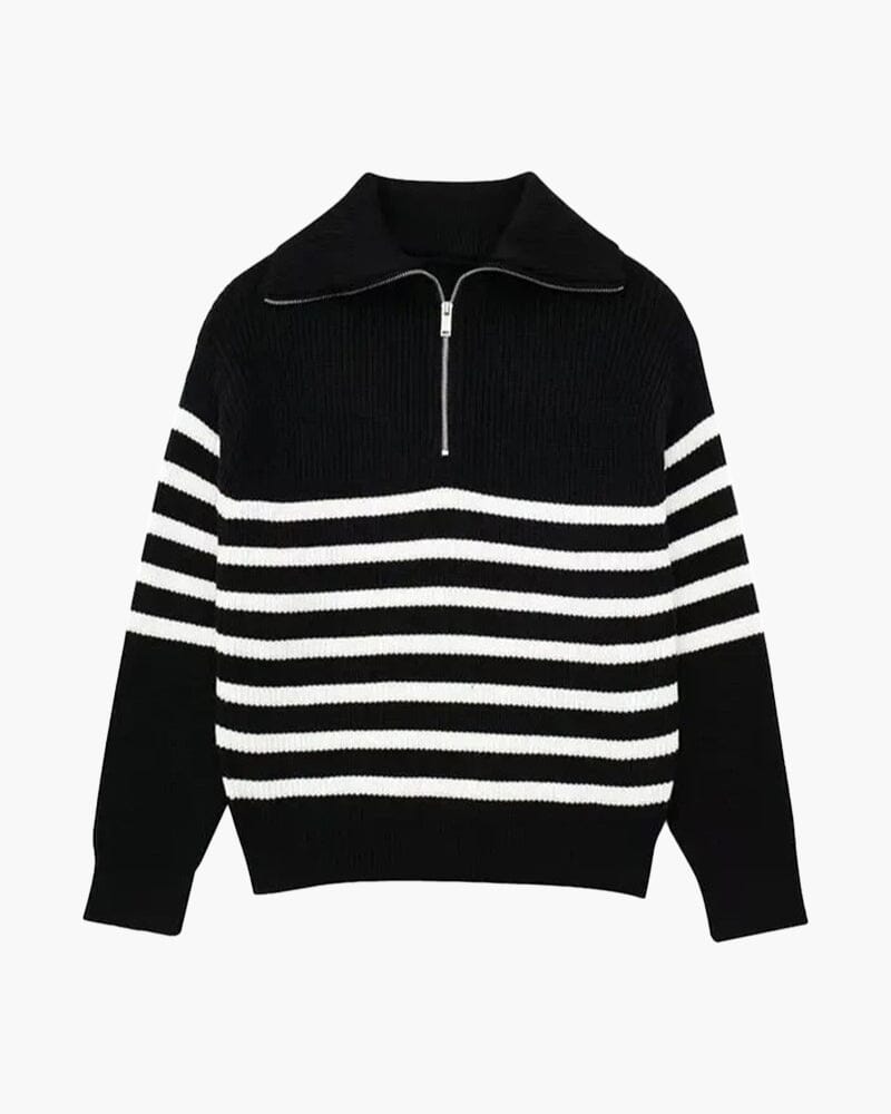 Striped Zip Up Sweater Bernard Grimberg S Black Striped 
