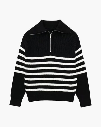 Striped Zip Up Sweater Bernard Grimberg S Black Striped 