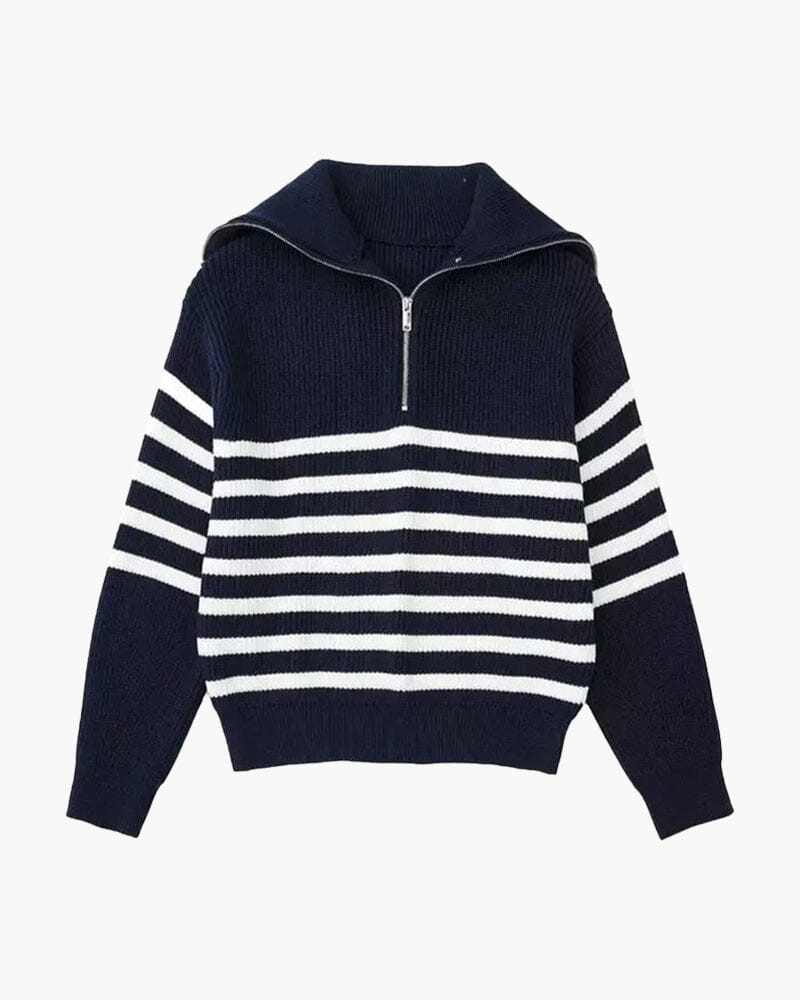 Striped Zip Up Sweater Bernard Grimberg S Navy Striped 