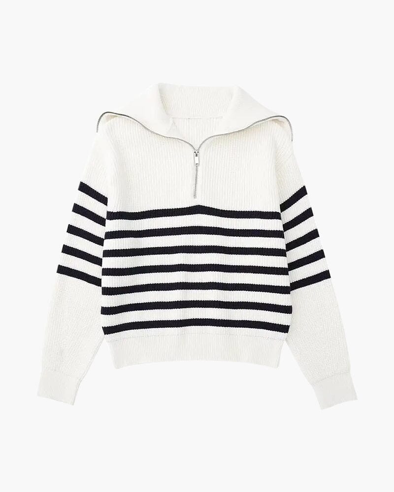 Striped Zip Up Sweater Bernard Grimberg S White Striped 