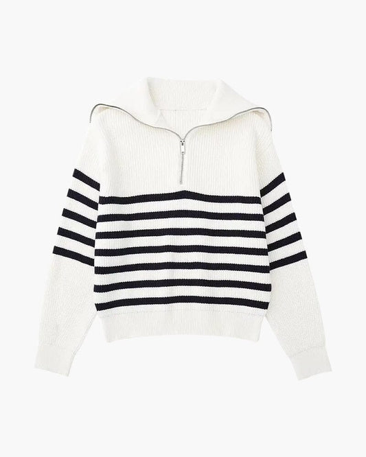 Striped Zip Up Sweater Bernard Grimberg S White Striped 