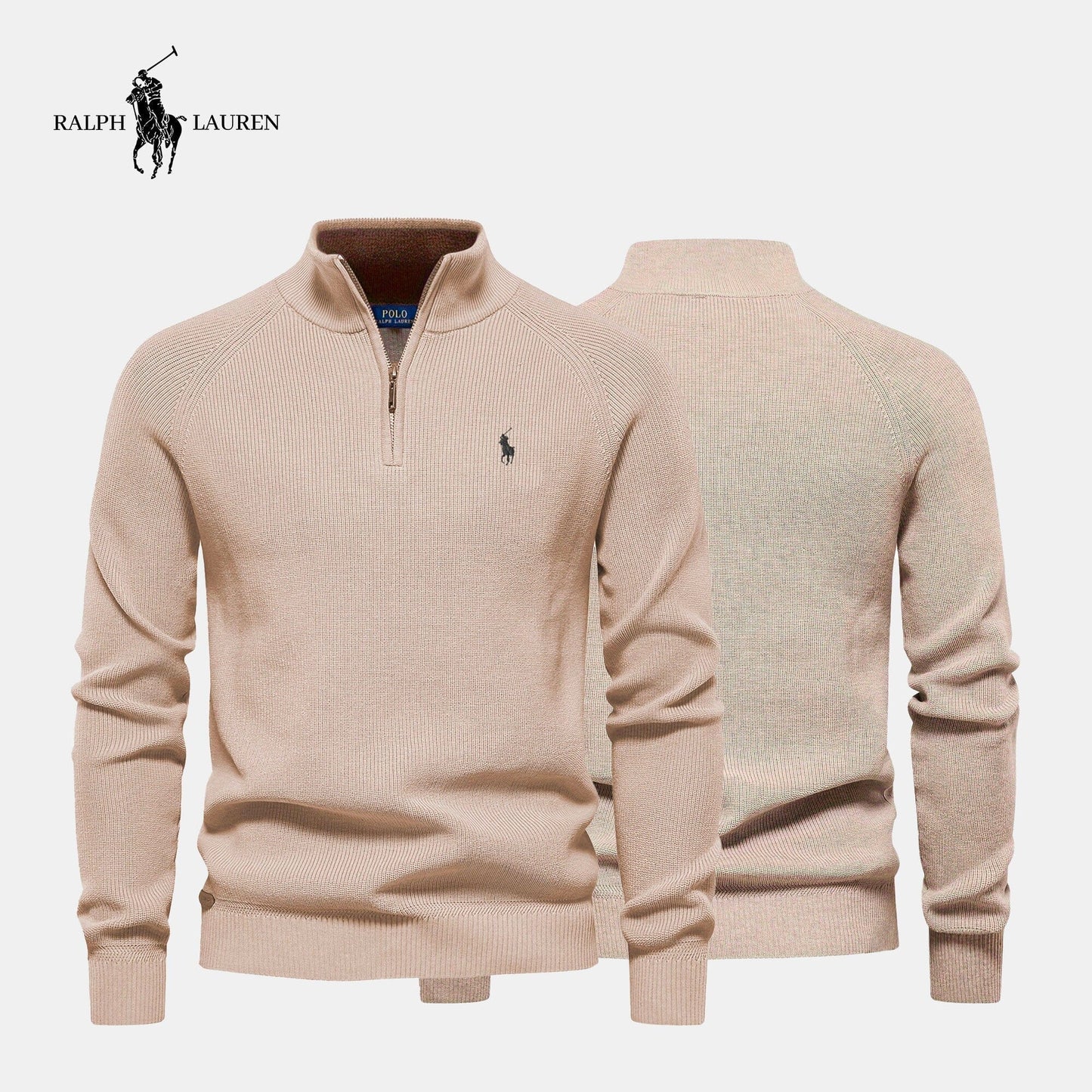 Zipped Collar Sweater R&L + Free Watch Bernard Grimberg Beige S 
