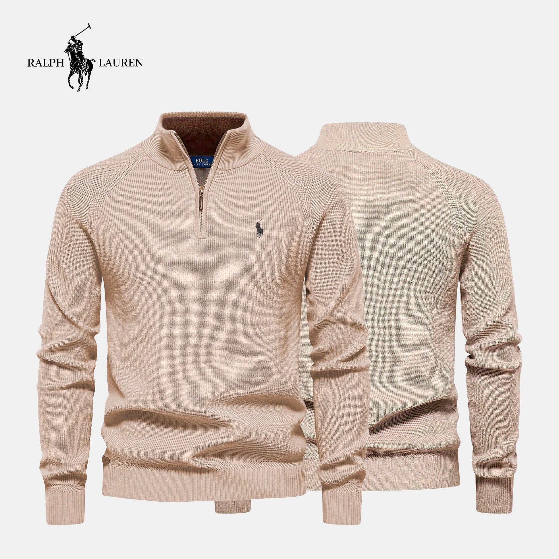 Zipped Collar Sweater R&L + Free Watch Bernard Grimberg Beige S 
