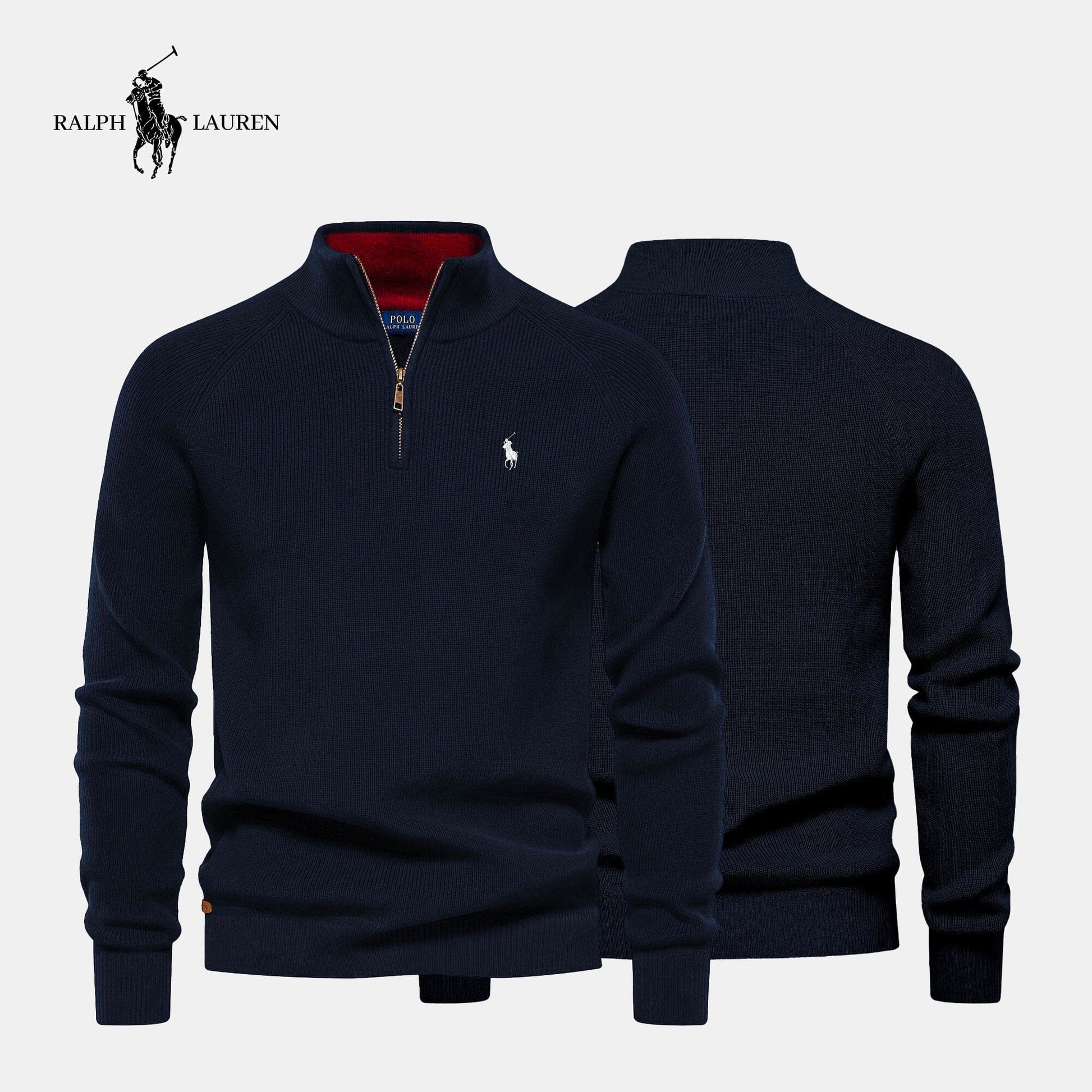 Zipped Collar Sweater R&L + Free Watch Bernard Grimberg Blue S 