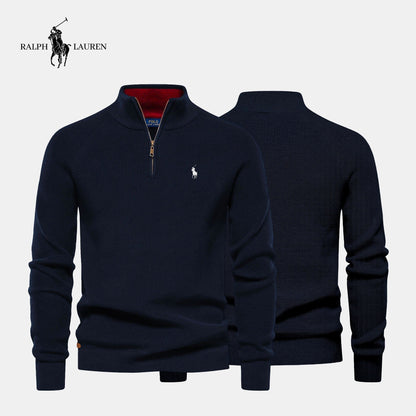 Zipped Collar Sweater R&L + Free Watch Bernard Grimberg Blue S 